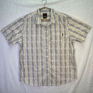 Prana Multicolor Collared Striped Floral Short Sleeve Button Up Shirt Size XL